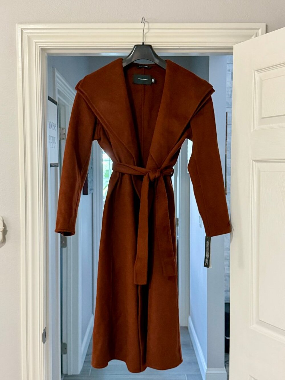 NWT Tahari Double Face Wool Blend Wrap Coat Cinnamon Rust Small